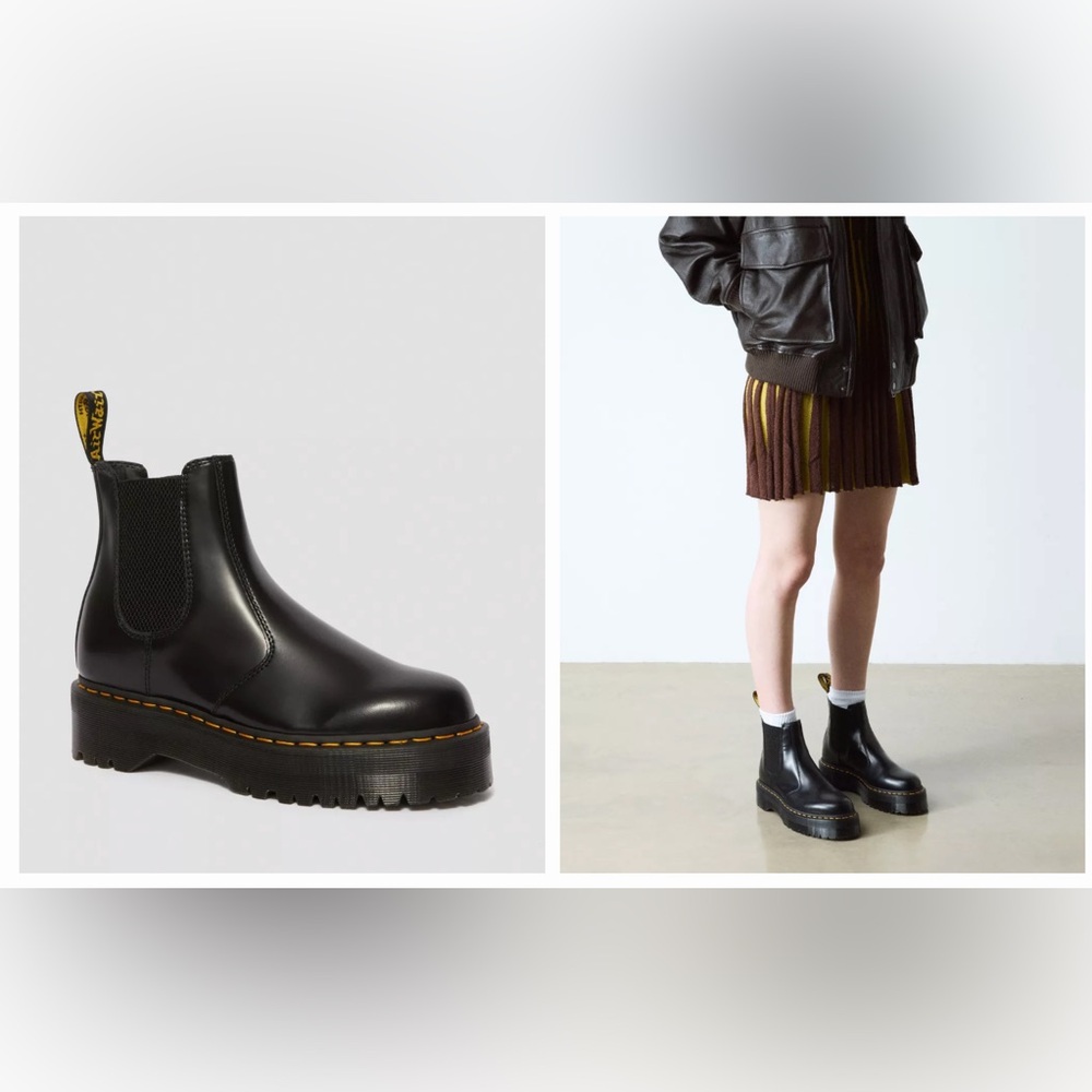 Dr. Martens 2976 Smooth Leather Platform Chelsea Boots Black Size 9